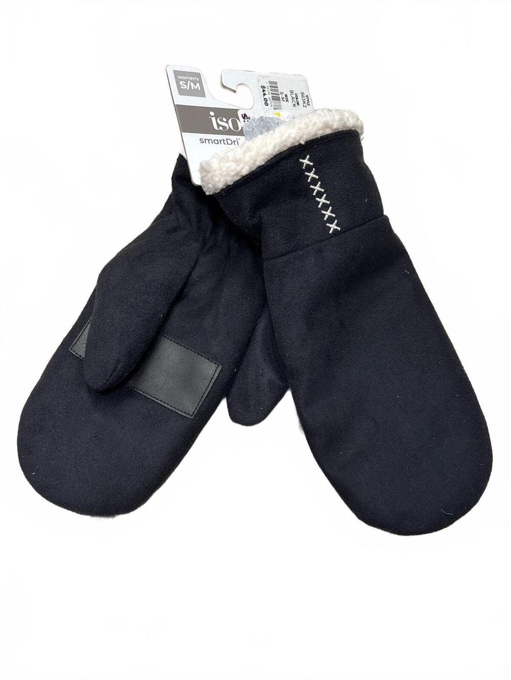 Isotoner Black SmartDri Mittens with Sherpa Lining, Size S/M